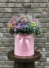 Цветочная композиция из Гипсофила и Розы в шляпной коробке в Мирном Ставропольский край