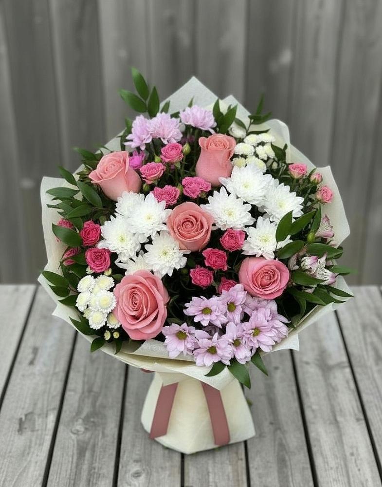 Букет цветов из: Альстромерии, Гвоздики, Розы и Хризантемы в Мирном Ставропольский край