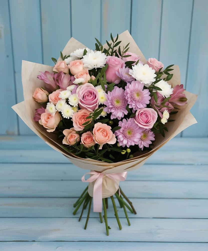 Букет цветов из: Хризантемы, Розы и Альстромерии в Мирном Ставропольский край