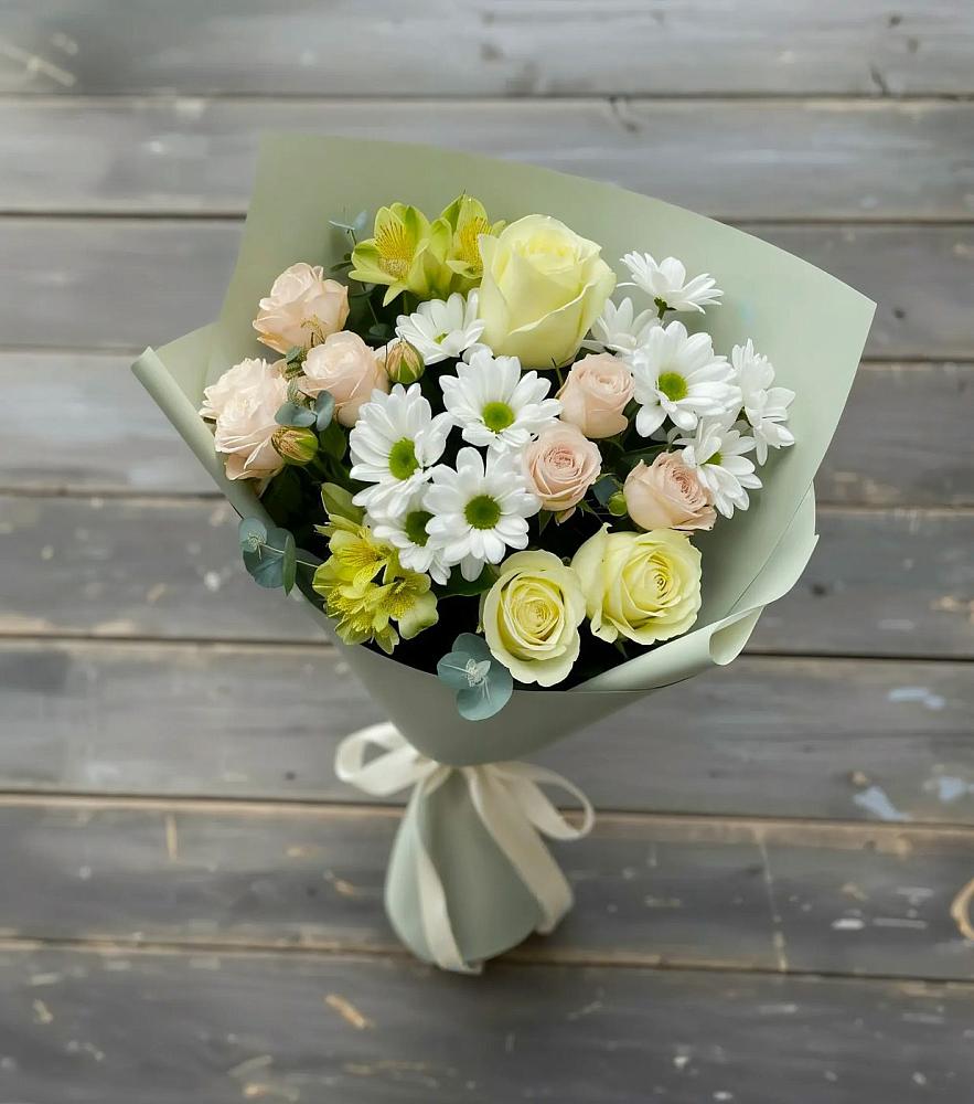 Букет цветов из: Альстромерии, Розы и Хризантемы в Мирном Ставропольский край