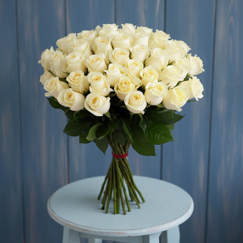 Букет 51 Белая роза Эдлесс Лав в Мирном Ставропольский край
