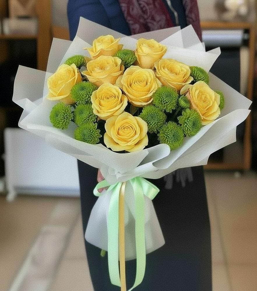 Букет цветов из: Хризантемы и Розы в Мирном Ставропольский край