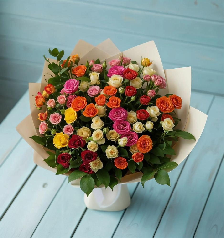 Букет Микс из разноцветных кустовых роз в Мирном Ставропольский край