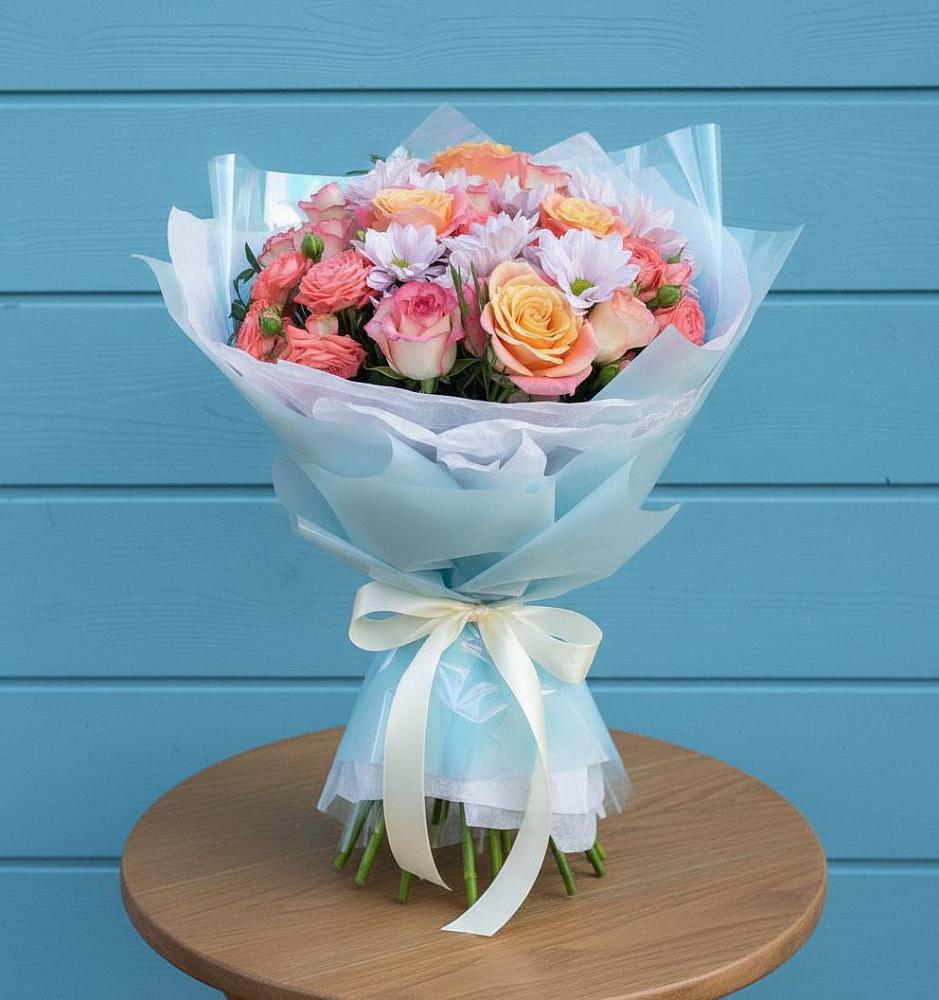 Букет цветов из: Хризантемы и Розы в Мирном Ставропольский край