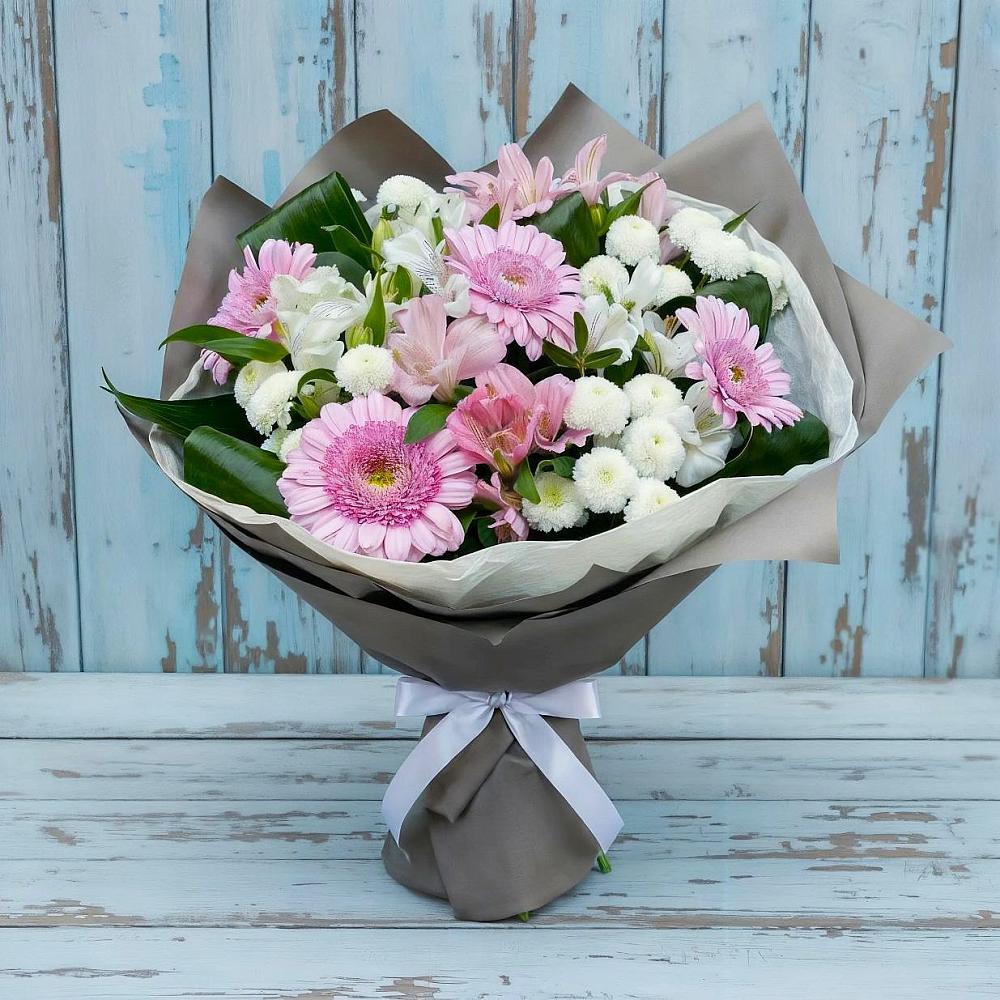 Букет цветов из: Герберы, Альстромерии и Хризантемы в Мирном Ставропольский край
